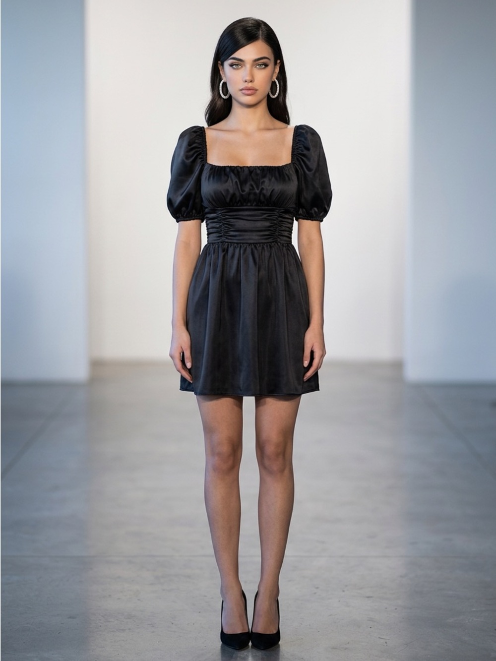 GB girls Black Square-Neck Puff Sleeve Mini Dress
